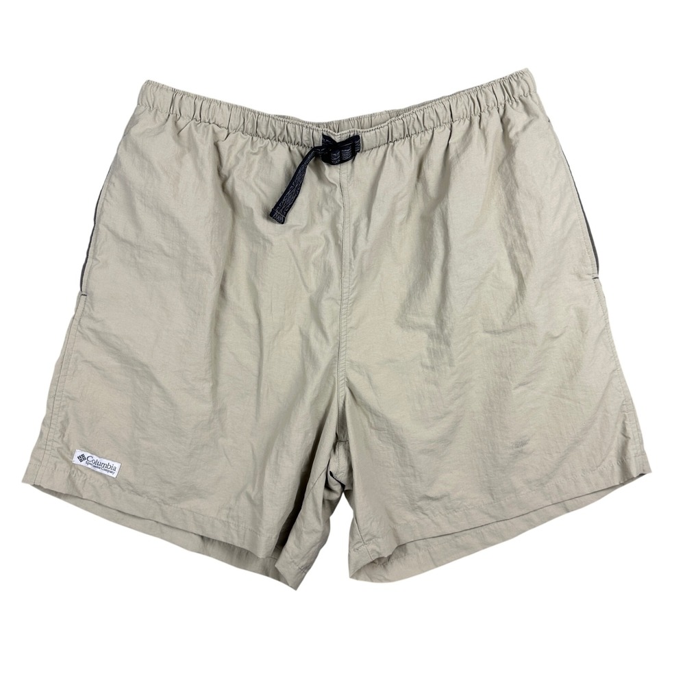 Columbia Mens Tan Nylon Hiking Shorts Elastic Belted Gorpcore Outdoor Khaki L